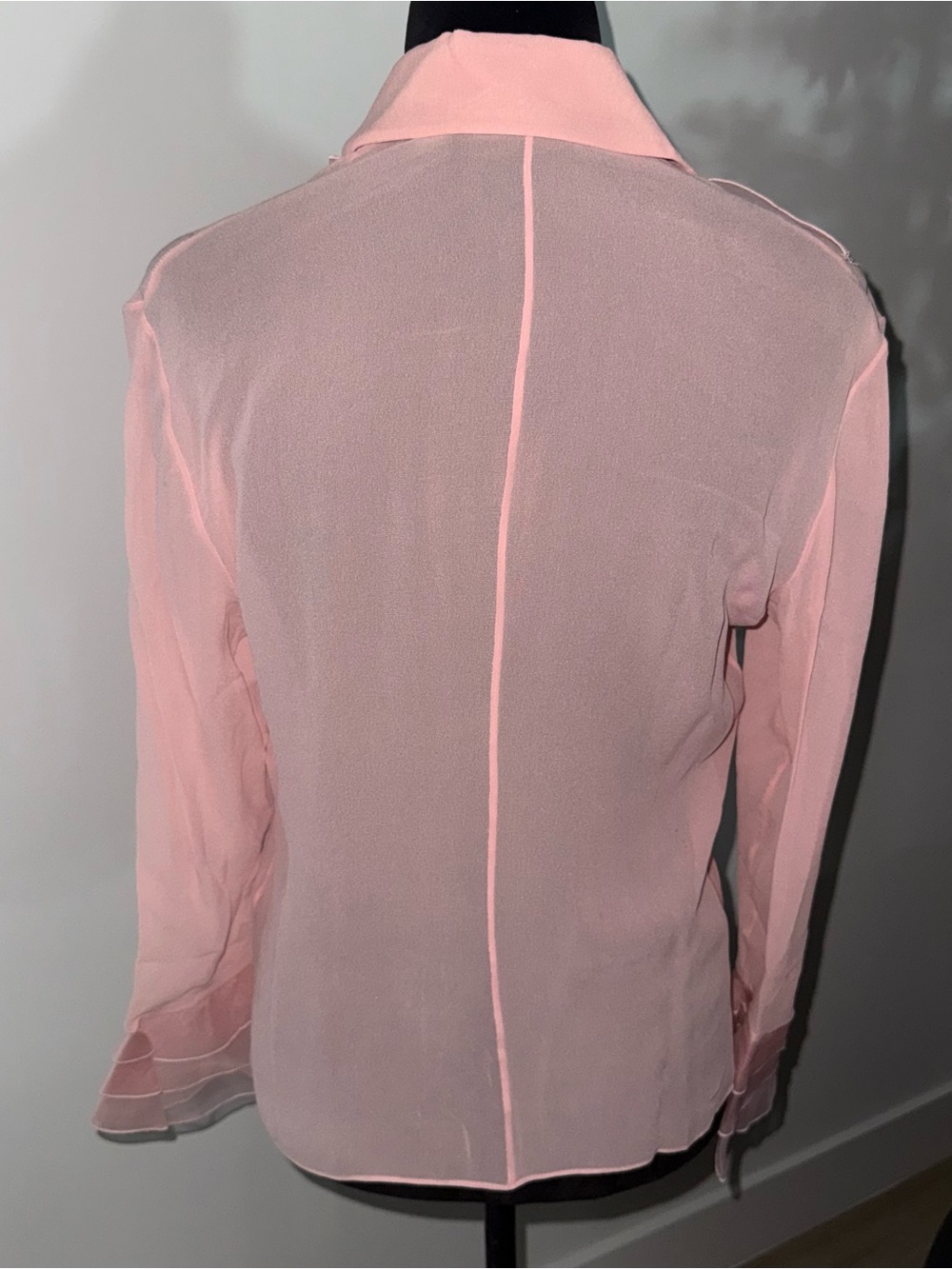 Valentino Pink Silk Chiffon Sheer Ruffle Button-Up Blouse Long Sleeve 12 - Picture 3 of 7